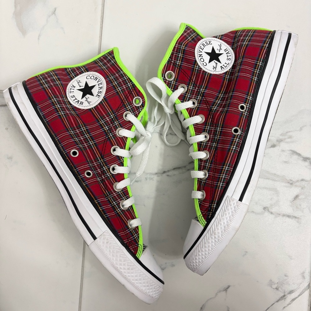 Converse Chuck Taylor All Star High World Peace Sneakers M9 W11 Plaid Green Red - Picture 4 of 7